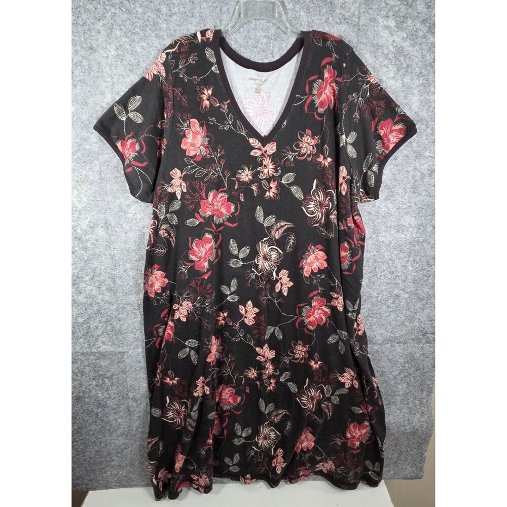 Dreams Co. Women's Short Sleeve Midi Dress Black Floral Size 5X Petite